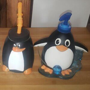 Penguin-themed Soap Dispenser & Small Water Bottle